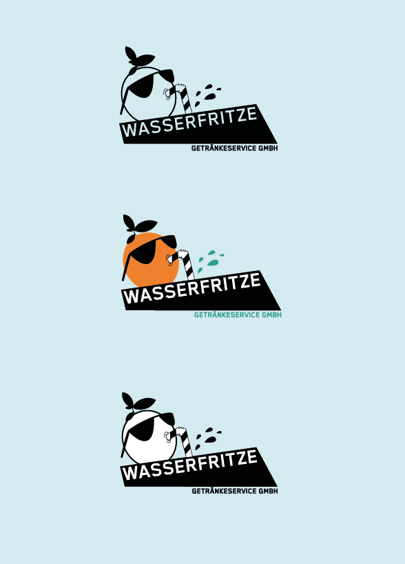 Logodesign für den Getränkeliferservice aus Köln mit einer trinkenden Orange, die eine Sonnenbrille trägt